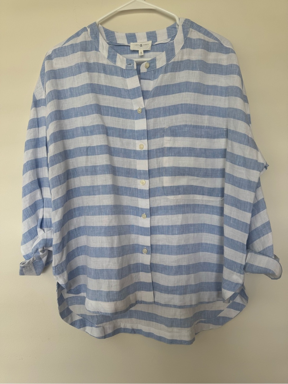 Lou & Grey Blue & White Striped 100% Linen Button Down Resort Coastal Sz S